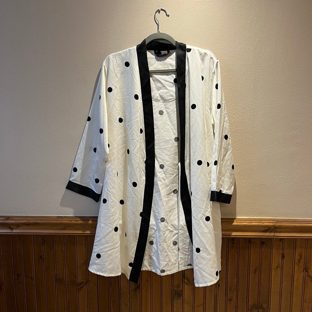 Kate Spade Polka Dot Robe L/XL Preppy Cozy Casual Sleepwear Missing Belt